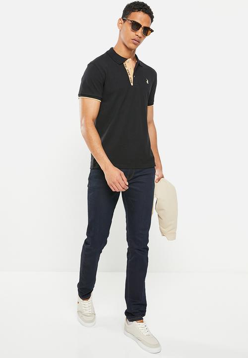POLO - Men logo placket golfer - black