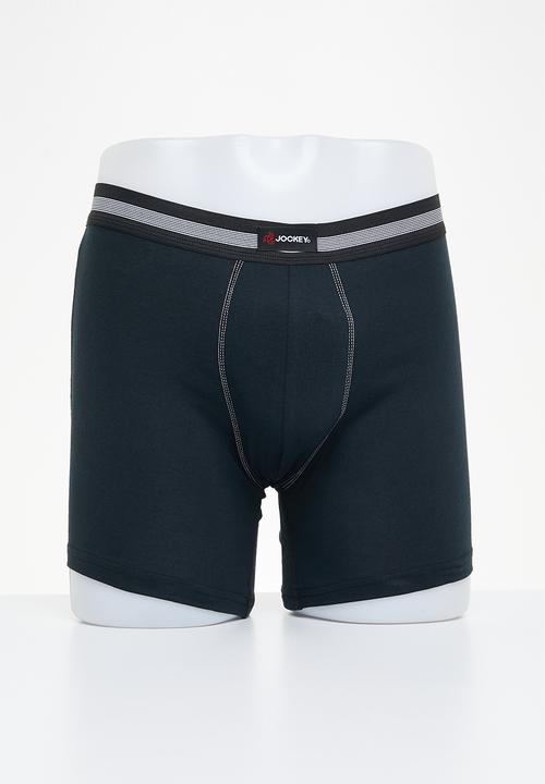 Jockey - 2 pack long leg one up stretch pouch trunk - black/springlake blue