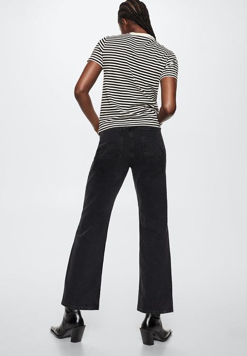 MANGO - T-shirt rayita - black