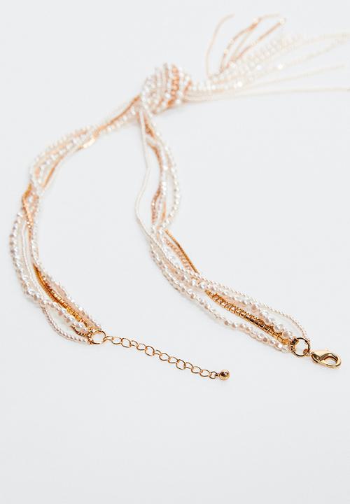 MANGO - Combined knot pearl necklace - gold