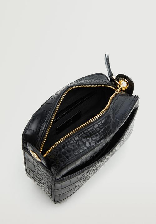 MANGO - Croc-effect cross body bag - black