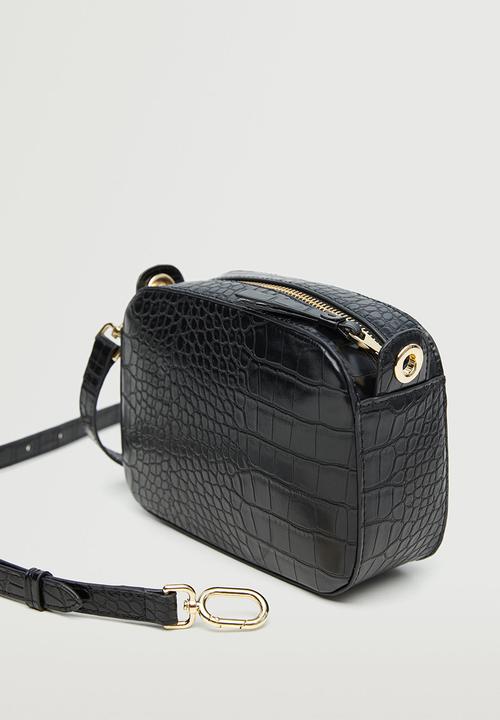 MANGO - Croc-effect cross body bag - black