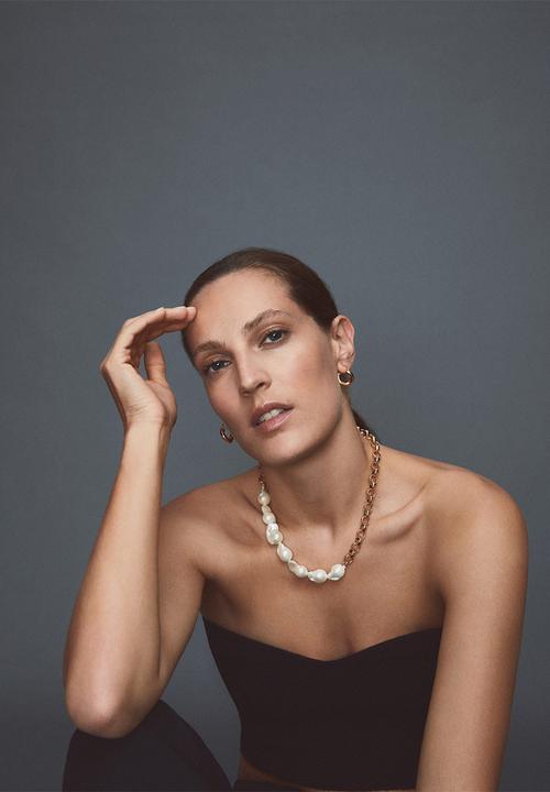 MANGO - Pearl chain necklace - gold