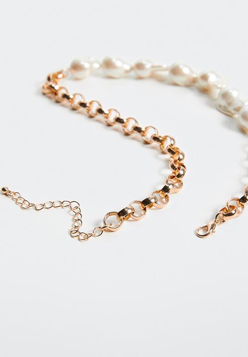 MANGO - Pearl chain necklace - gold