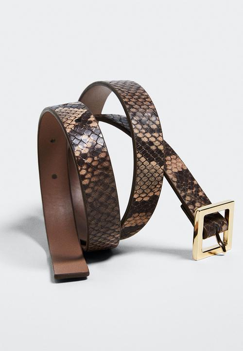 MANGO - Square buckle belt - brown