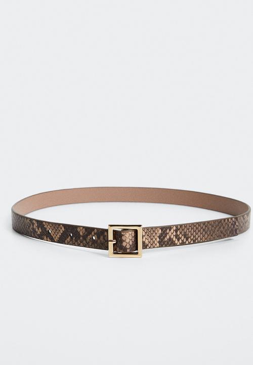 MANGO - Square buckle belt - brown