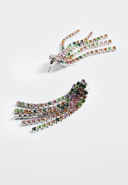 MANGO - Pendant crystals earrings - silver