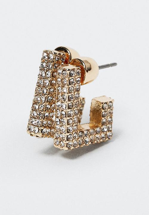 MANGO - Rhinestone crystal earring - gold