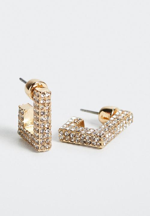 MANGO - Rhinestone crystal earring - gold