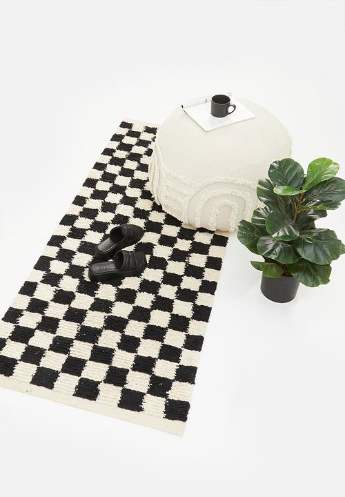 Sixth Floor - Checkered cotton tufted runner - black & cream