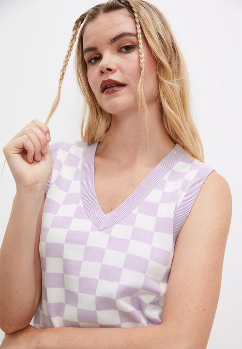 Blake - Check knitwear vest - lilac