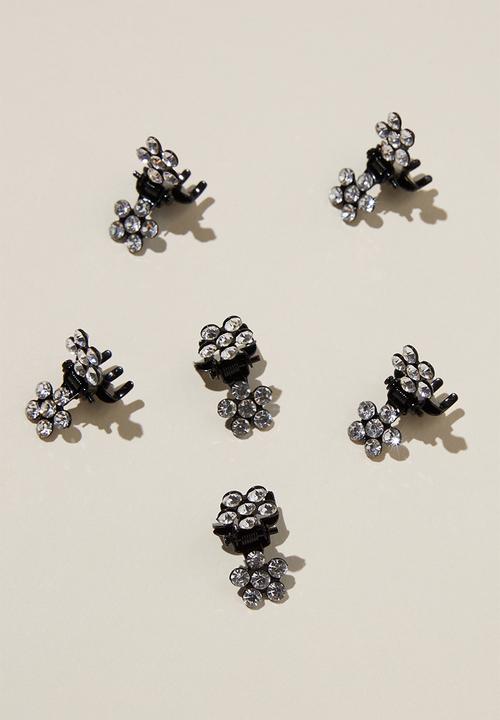 Rubi - 6 Pack micro dia stone hair snaps - black & silver