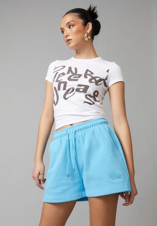 Factorie - Boxy fleece short - aquarius blue
