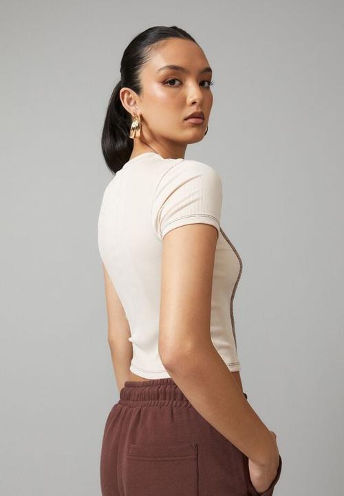 Factorie - Exposed seam short sleeve - light stone/deep mahogany