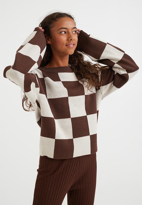 H&M - Oversized jumper - dark brown/checked