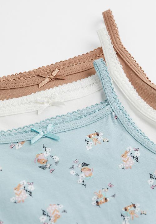 H&M - 3-pack jersey vest tops - light turquoise/floral
