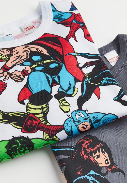 H&M - 2 Pack tops in printed cotton jersey - dark grey/marvel comics