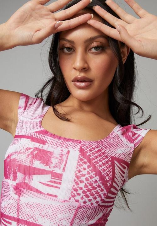 Factorie - Short sleeve mesh corset - collage/raspberry rose