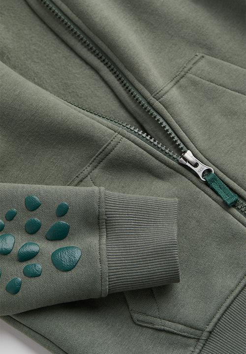 H&M - Appliquéd zip through hoodie - khaki green/dinosaur