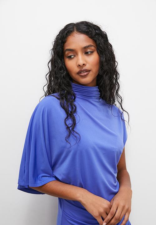 VELVET - Draped knit  one shoulder bodycon mini dress - dazzling blue