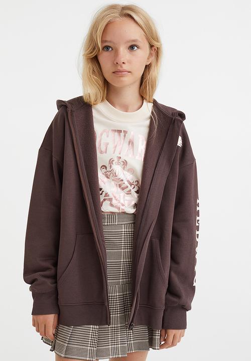 H&M - Oversized printed zip through hoodie - dark brown/harry potter