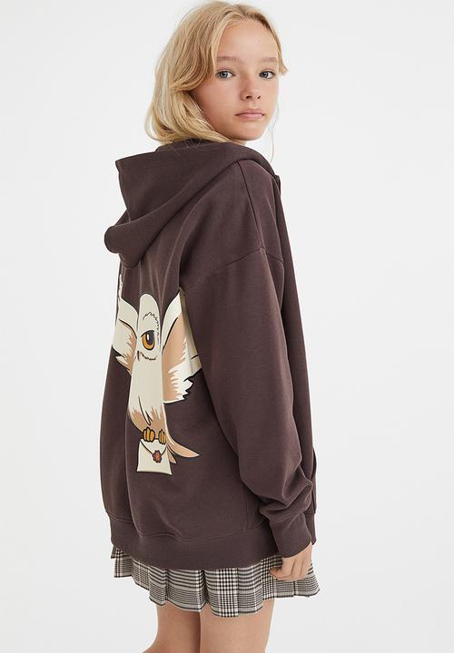 H&M - Oversized printed zip through hoodie - dark brown/harry potter