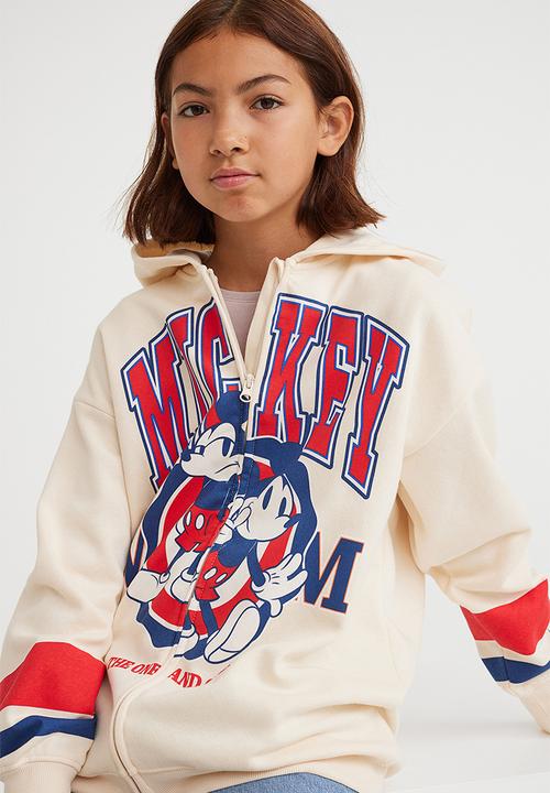 H&M - Oversized printed zip through hoodie - light beige/mickey mouse