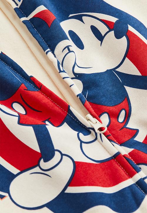 H&M - Oversized printed zip through hoodie - light beige/mickey mouse