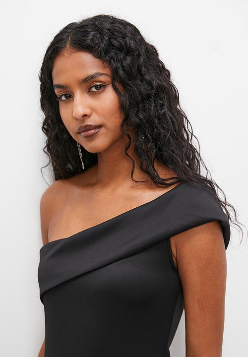 VELVET - Off the shoulder formal bodycon dress with slit - black