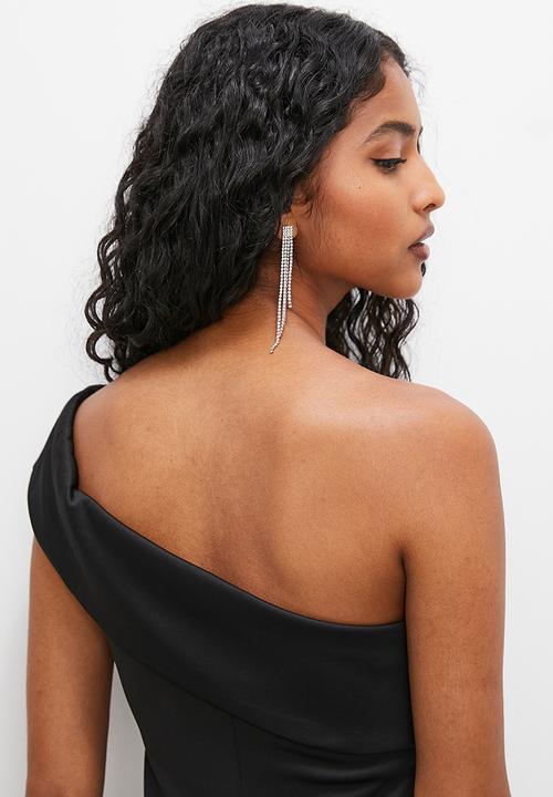 VELVET - Off the shoulder formal bodycon dress with slit - black