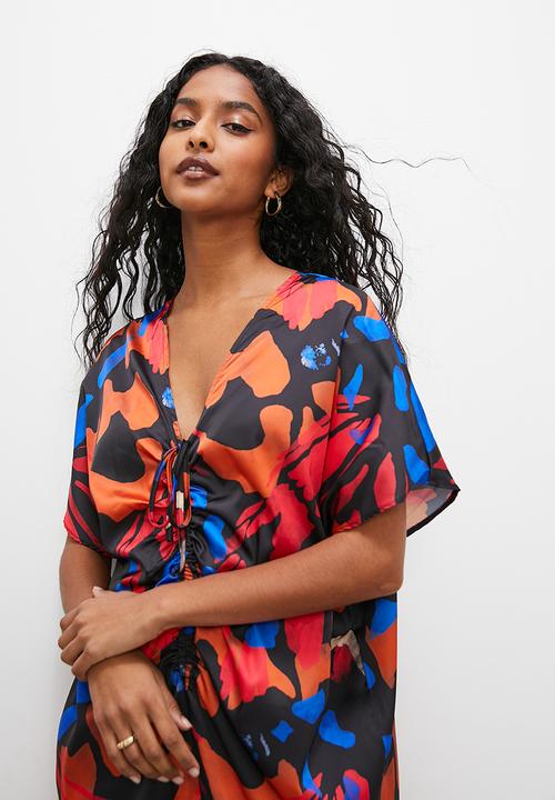 Superbalist - Printed satin kaftan dress - large scale butterfly