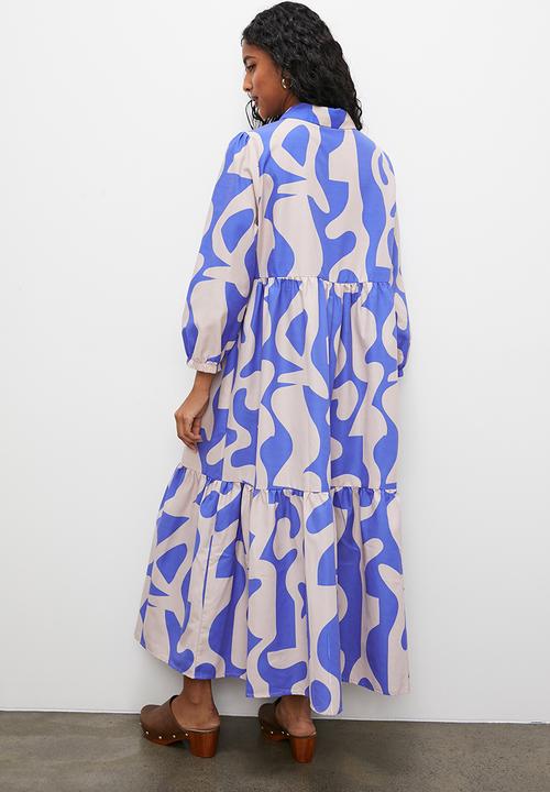 Superbalist - Tiered shirt dress - blue abstract1