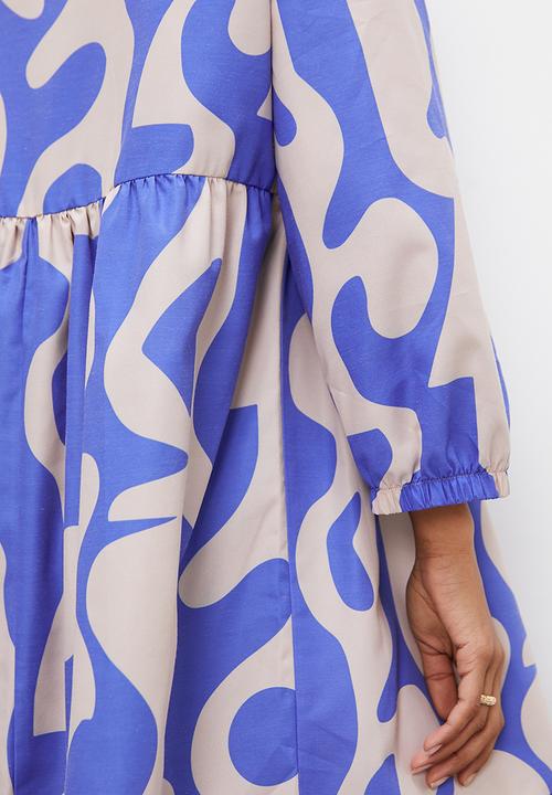 Superbalist - Tiered shirt dress - blue abstract1