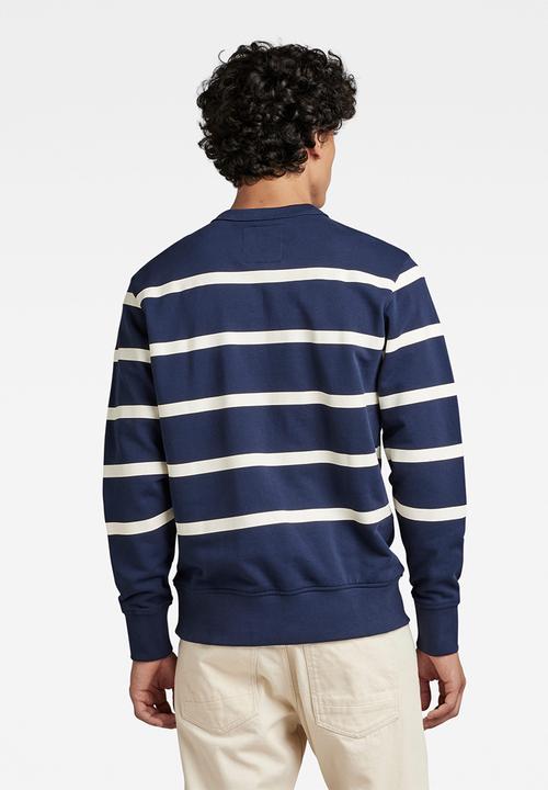 G-STAR - Placed stripe sweater - sartho blue/milk stripe