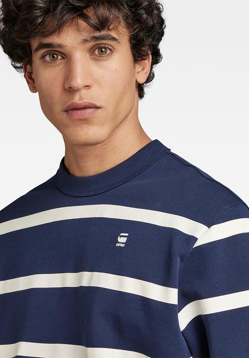 G-STAR - Placed stripe sweater - sartho blue/milk stripe