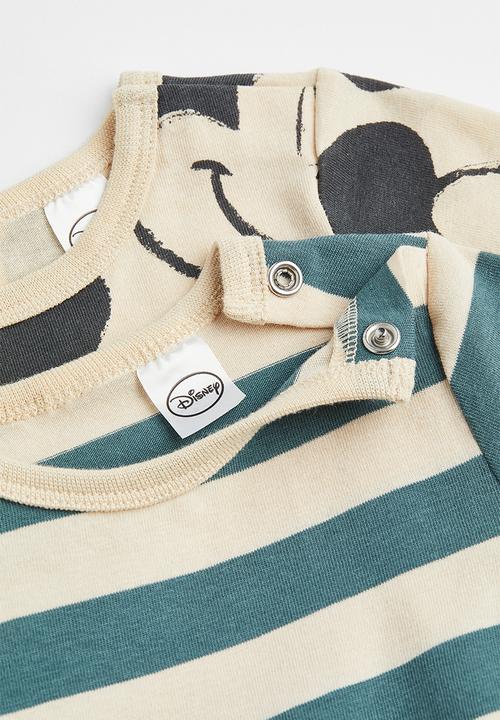 H&M - 2 Pack long sleeved bodysuits - beige/mickey mouse