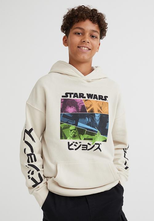 H&M - Oversized printed hoodie - light beige/star wars