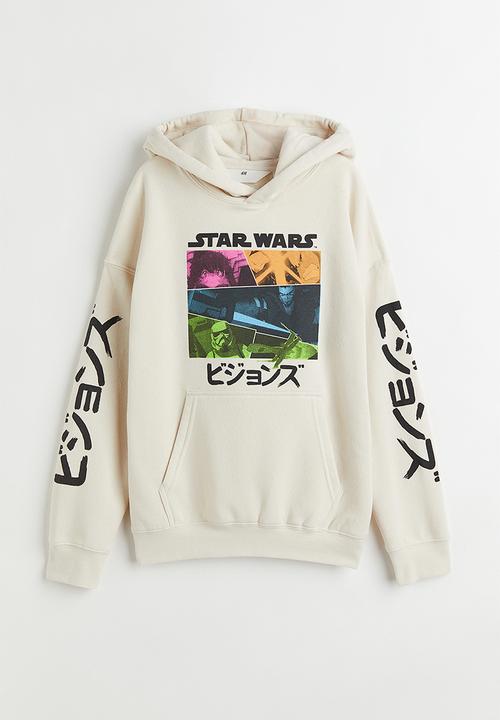 H&M - Oversized printed hoodie - light beige/star wars