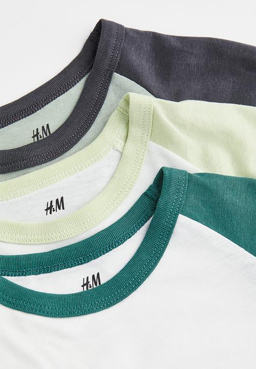 H&M - 3 Pack cotton jersey tops - white/green