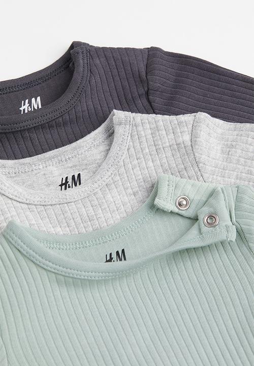 H&M - 3 Pack ribbed bodysuits - mint green/light grey marl