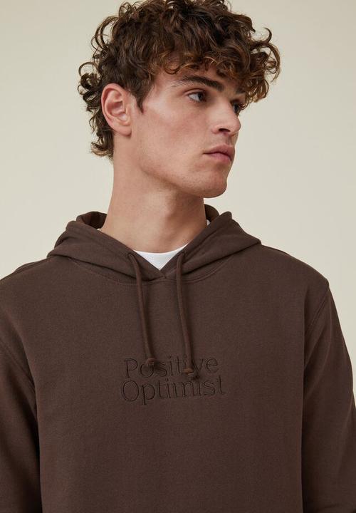 Cotton On - Graphic fleece pullover - washed chocolate/positive optimism