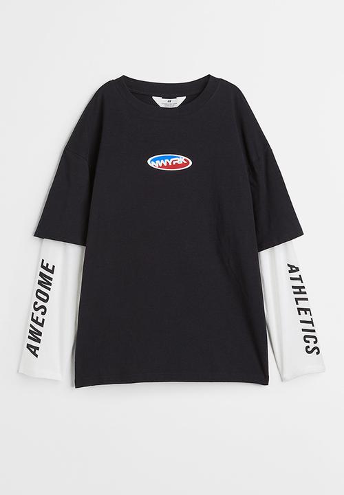 H&M - Cotton jersey top - black/nwyrk