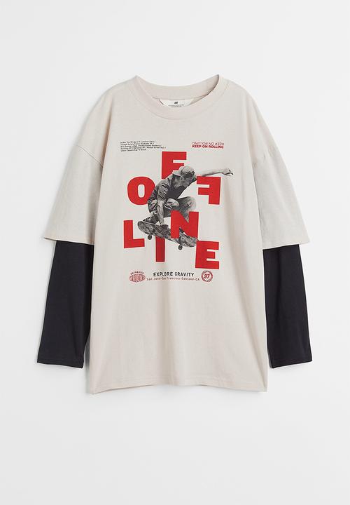 H&M - Cotton jersey top - light beige/offline