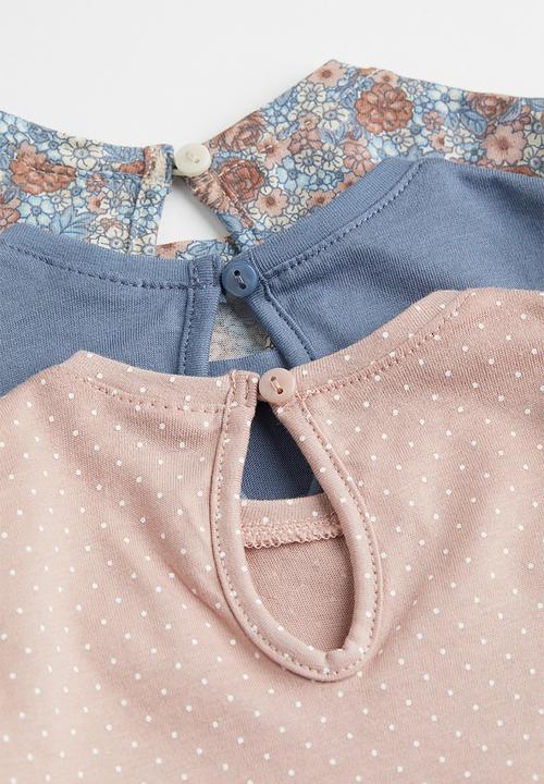 H&M - 3 Pack cotton jersey tops - blue/floral