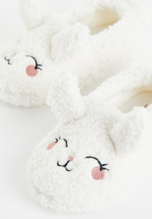 H&M - Soft teddy slippers - white/bunny