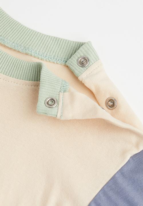H&M - Cotton jersey top - beige/block-coloured