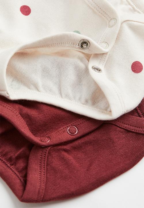 H&M - 2 Pack cotton bodysuits - dark red/spotted