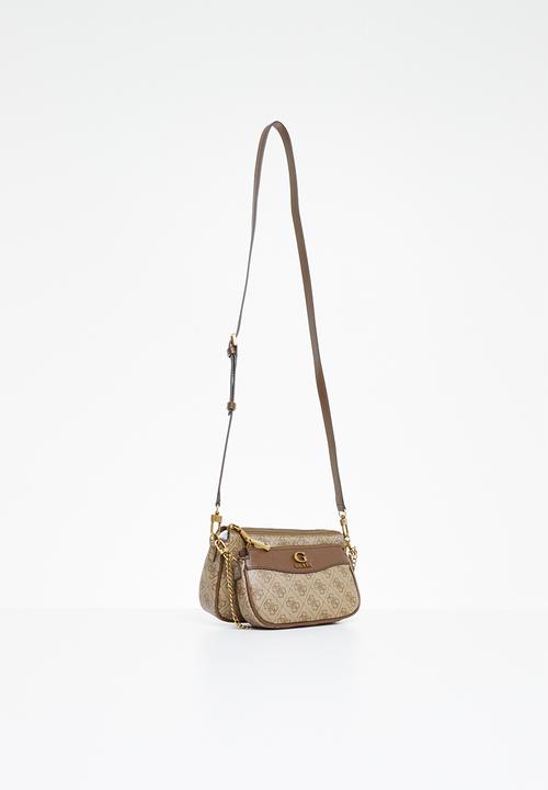 GUESS - Nell logo dbl pouch crossbody - latte logo/brown