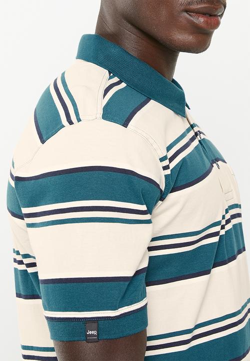 JEEP - Yd multi stripe golfer  - deep ocean/khaki