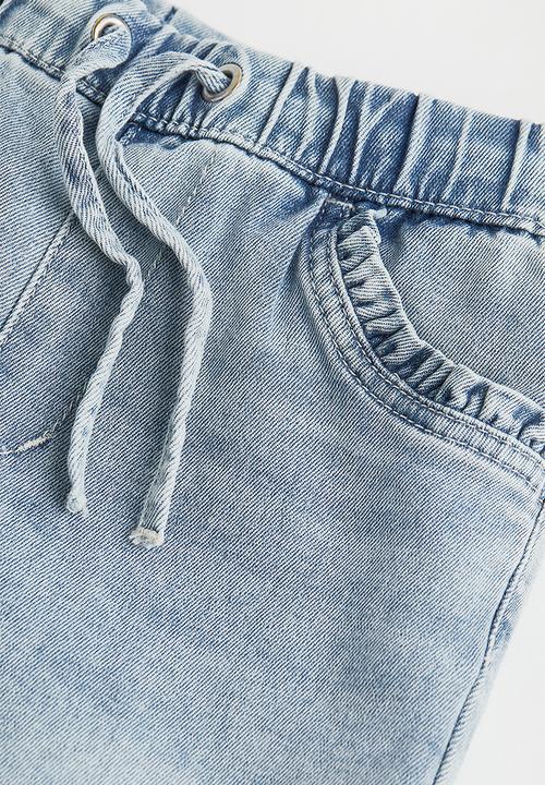 H&M - Frill-trimmed denim joggers - light denim blue